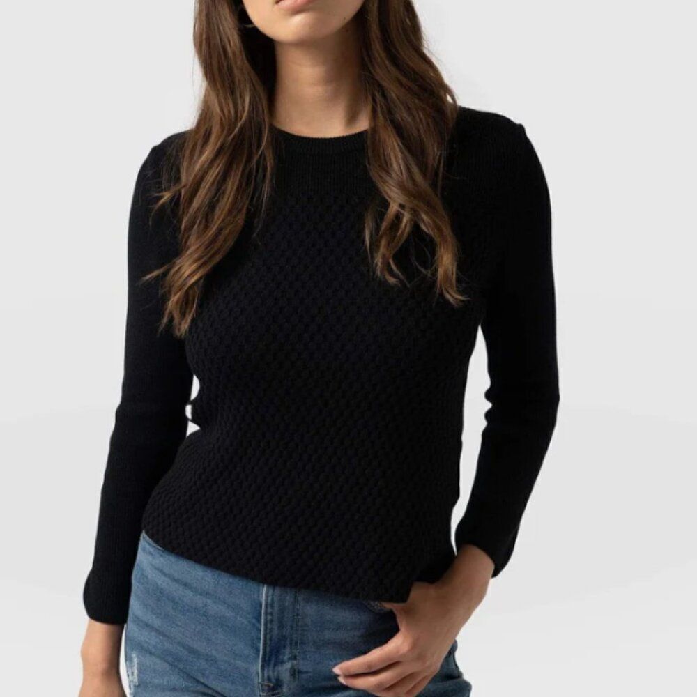 SAINT + SOPHIA Honeycomb Rib Sweater Black Size Large